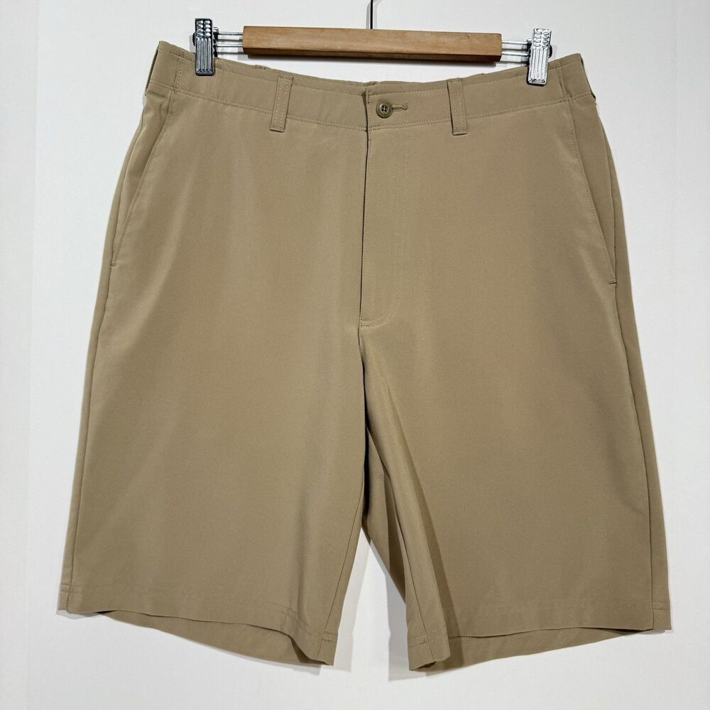 Ben Hogan Men's Stretch Size 32 x 10 Golf Shorts Khaki Relaxed Active Waistband